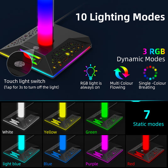 RGB Lighting Game Controller Hook and Charger, Headset Display Stand