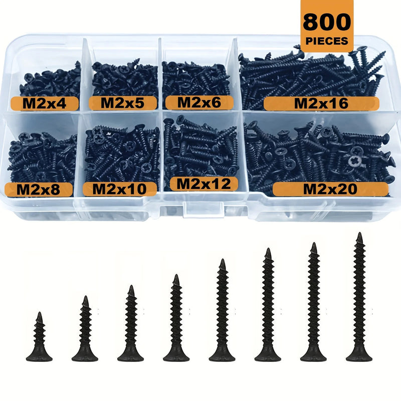 Load image into Gallery viewer, [800 Pieces] Black Alloy Steel M2 Self Tapping Screws PC Computer Laptop Mobile Phone Printer Electronics Screw Set
