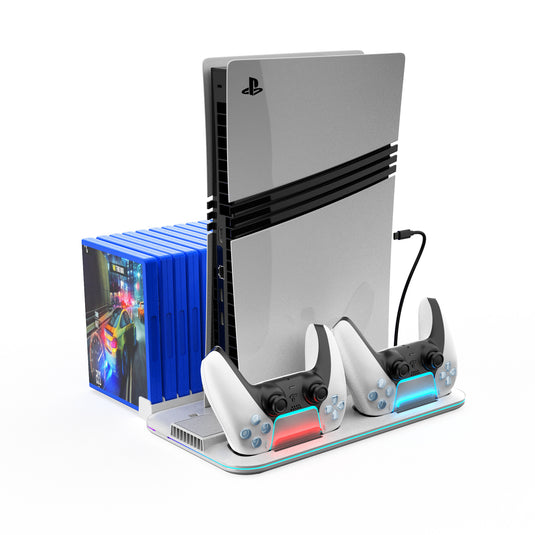 SONY PlayStation PS5/PS5 Pro/PS5 Slim - All-in-one Multifunction Charging Stand with Cooling Fan & RBG Light Effect & Disc Storage