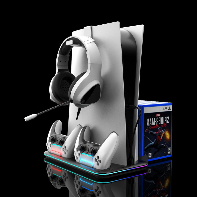 Chargez l&#39;image dans la visionneuse de la galerie, SONY PlayStation PS5 Slim &amp; PS5 Pro - All-in-one Multifunction Charging Stand with Cooling Fan &amp; RBG Light Effect &amp; Disc Storage - Polar Tech Australia
