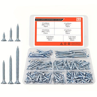 Load image into Gallery viewer, [209 Pieces] Stainless Steel Self-Tapping M3.5 #6 Wood Screw Self-Drilling Assortment Kit
