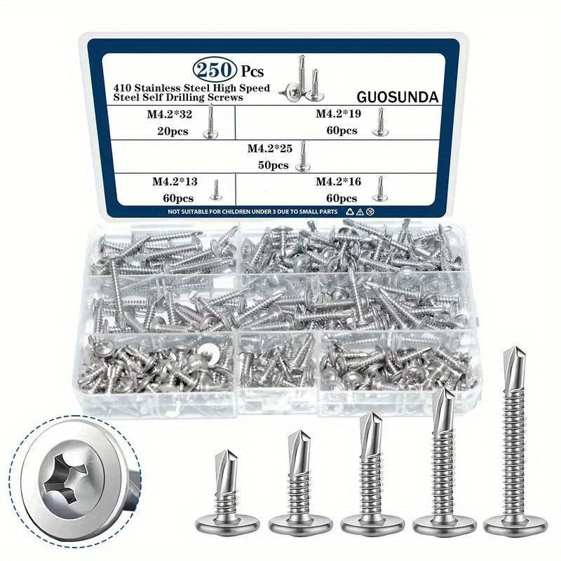 Load image into Gallery viewer, [250 Pieces] Stainless Steel M4.2 Self Tapping Drilling Phillips Screws for Sheet Metal Fixing
