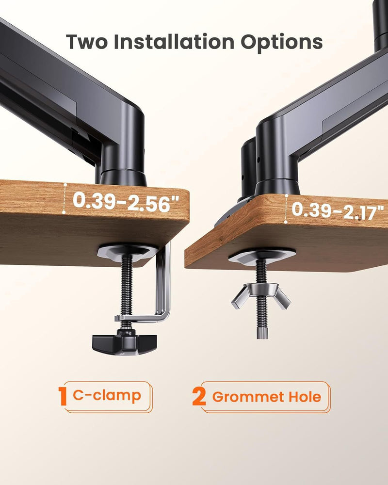 Cargue la imagen en el visor de la galería, Dual Monitor 360° rotate Stand for Desk, Adjustable Gas Spring Double Monitor Mount Holds Max Load 22 lbs and 13-32 Inch Screens, Monitor Arms for 2 Monitors with C-clamp&amp; Grommet
