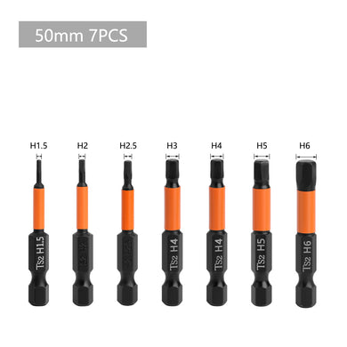 [7 in 1][50mm] Magnetic Anti-Shock Hex Screwdriver Impact Driver Bit Set (H1.5-H6)