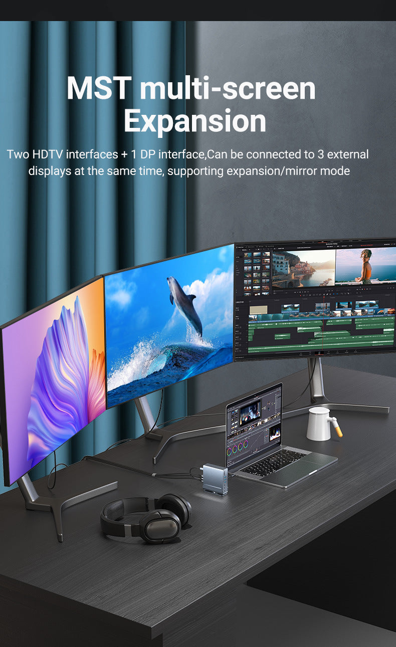 Cargue la imagen en el visor de la galería, [15-in-1] Type C USB 3.0 HDMI DP Ethernet PD – Computer Port Expansion with Multiple Interfaces (COMBO Card Reader + HUB) Dock Station - Polar Tech Australia
