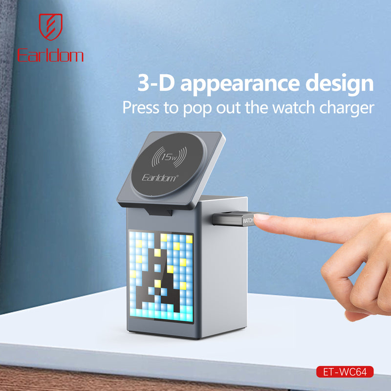 Cargue la imagen en el visor de la galería, [WC14][Built-In LCD] 5 in 1 Earldom Aluminum Stand Alarm Clock QI 15W MagSafe Wireless Charging Magnet Stand - Polar Tech Australia
