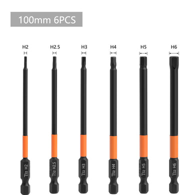 [6 in 1][100mm] Magnetic Anti-Shock Hex Screwdriver Impact Driver Bit Set (H2-H6)