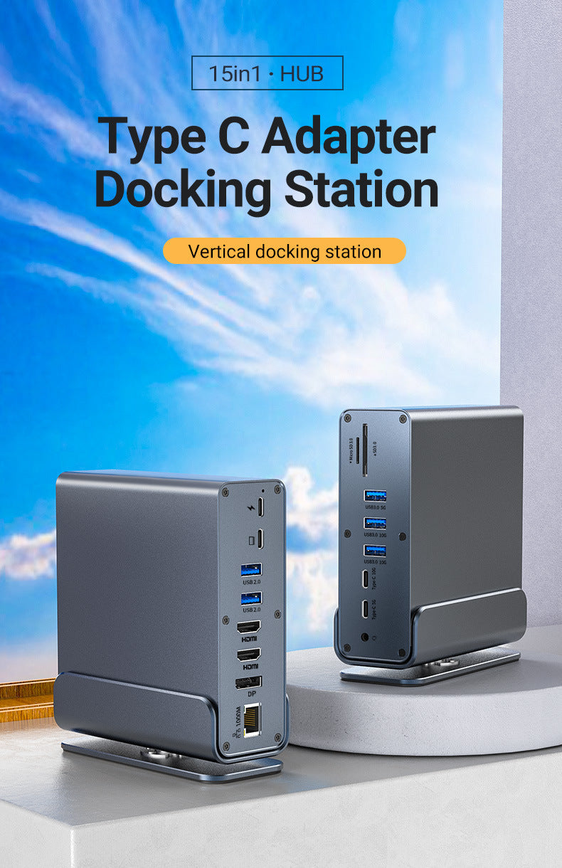 Cargue la imagen en el visor de la galería, [15-in-1] Type C USB 3.0 HDMI DP Ethernet PD – Computer Port Expansion with Multiple Interfaces (COMBO Card Reader + HUB) Dock Station - Polar Tech Australia
