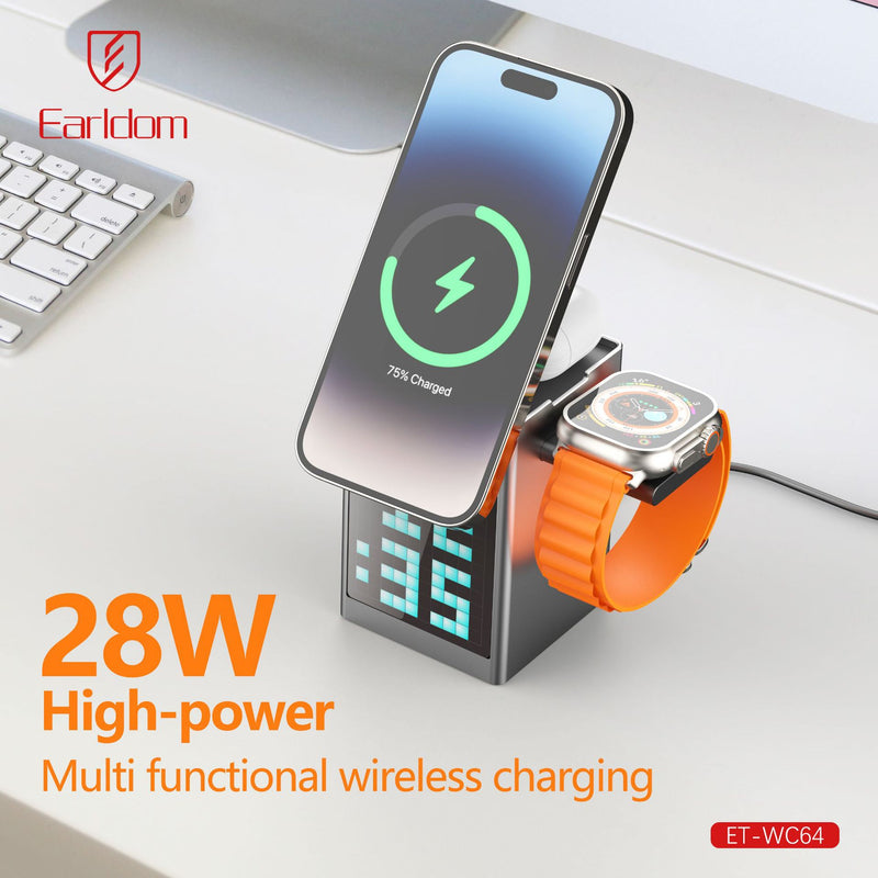 Cargue la imagen en el visor de la galería, [WC14][Built-In LCD] 5 in 1 Earldom Aluminum Stand Alarm Clock QI 15W MagSafe Wireless Charging Magnet Stand - Polar Tech Australia
