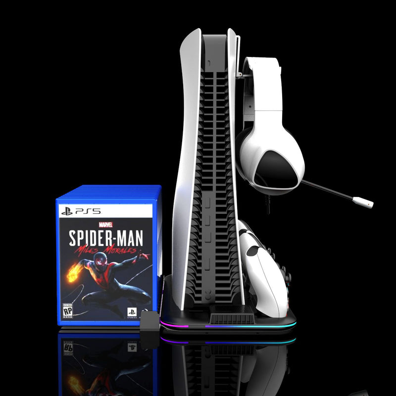 Chargez l&#39;image dans la visionneuse de la galerie, SONY PlayStation PS5 Slim &amp; PS5 Pro - All-in-one Multifunction Charging Stand with Cooling Fan &amp; RBG Light Effect &amp; Disc Storage - Polar Tech Australia
