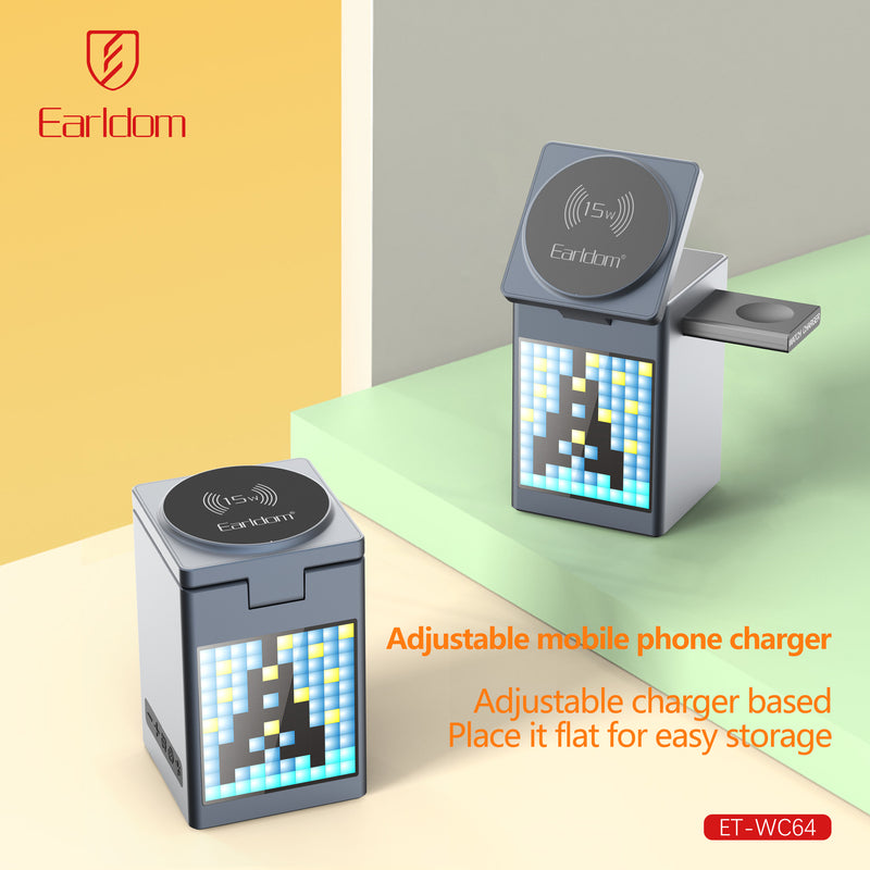 Cargue la imagen en el visor de la galería, [WC14][Built-In LCD] 5 in 1 Earldom Aluminum Stand Alarm Clock QI 15W MagSafe Wireless Charging Magnet Stand - Polar Tech Australia
