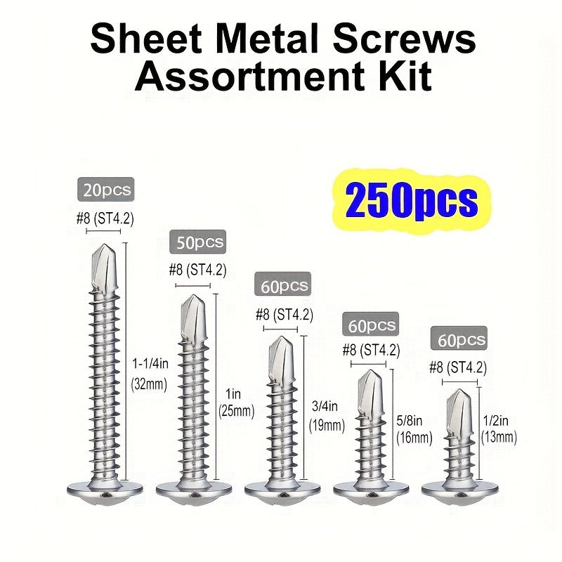 Load image into Gallery viewer, [250 Pieces] Stainless Steel M4.2 Self Tapping Drilling Phillips Screws for Sheet Metal Fixing
