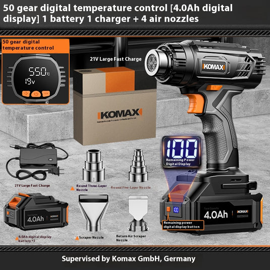 [Battery & Charger Bundle] Komax 50 Level Accurate Temperature Control Cordless Portable 21V Battery Powered Heating Hot Air Gun Station