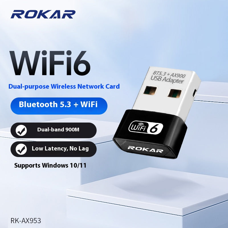 Load image into Gallery viewer, ROKAR WiFi 6 + Bluetooth 5.3 Dual-Band USB Adapter - 900Mbps Wireless Network Card for Desktop and Laptop - Polar Tech Australia
