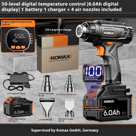 [Battery & Charger Bundle] Komax 50 Level Accurate Temperature Control Cordless Portable 21V Battery Powered Heating Hot Air Gun Station