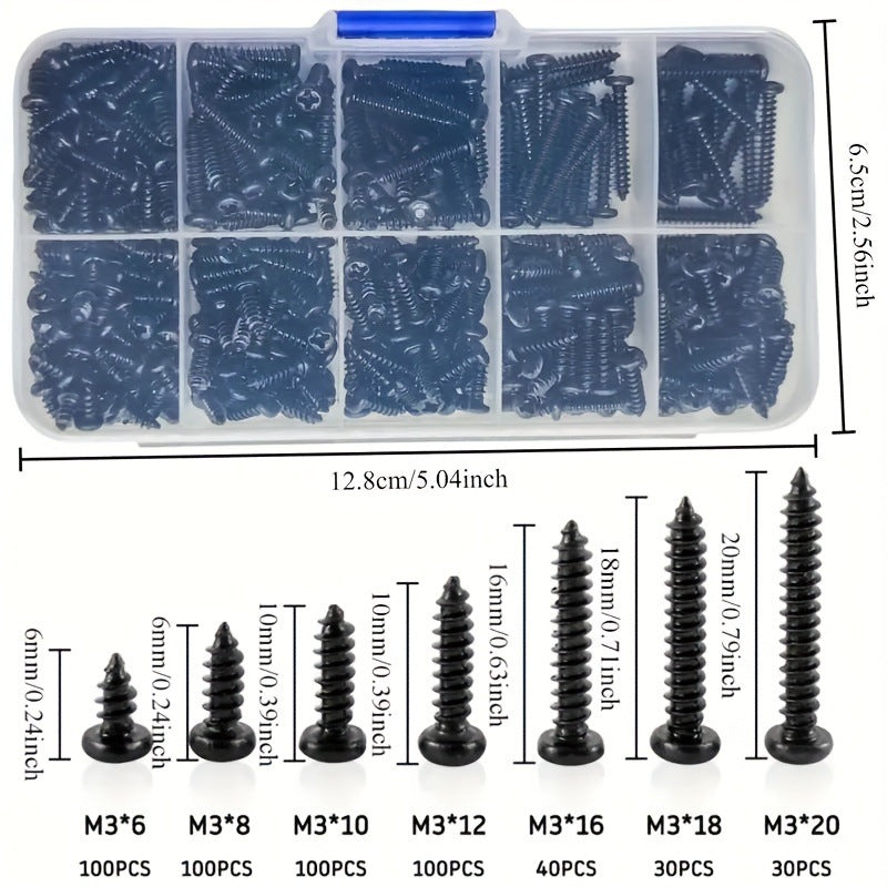 Load image into Gallery viewer, [500 Pieces] Carbon Steel Black Self Tapping Screw M3 Cross Self Drilling Screws

