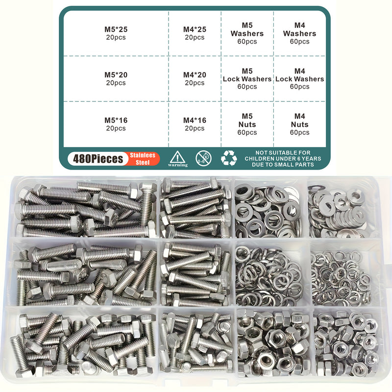 Load image into Gallery viewer, [480 Pieces] Stainless Steel M4 M5 Hex Socket Screws, Bolts, Nuts Washers &amp; Lock Washers Set with Storage Box
