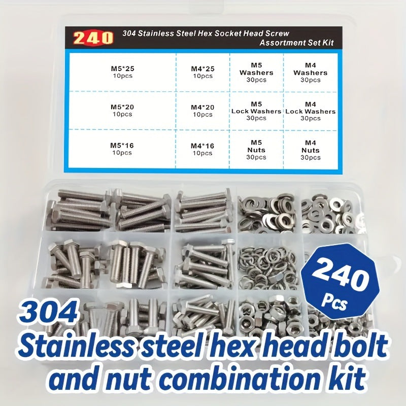 Load image into Gallery viewer, [240 Pieces] Stainless Steel M4 M5 Hex Socket Screws, Bolts, Nuts Washers &amp; Lock Washers Set with Storage Box
