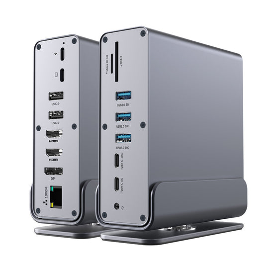 [15-in-1] Type C USB 3.0 HDMI DP Ethernet PD – Computer Port Expansion with Multiple Interfaces (COMBO Card Reader + HUB) Dock Station