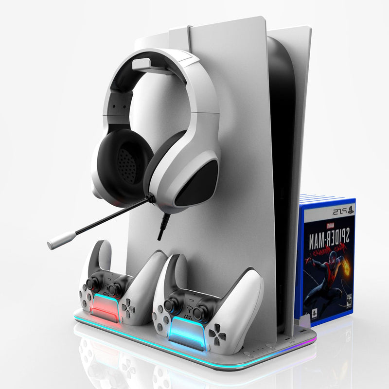 Cargue la imagen en el visor de la galería, SONY PlayStation PS5/PS5 Pro/PS5 Slim - All-in-one Multifunction Charging Stand with Cooling Fan &amp; RBG Light Effect &amp; Disc Storage
