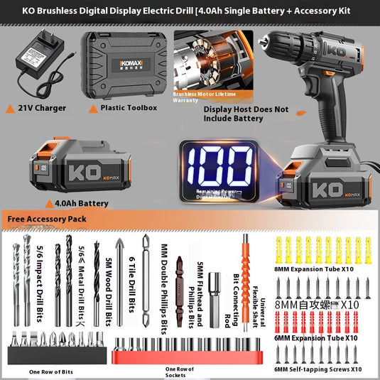 [Bundel Kit] Komax 21V V12 High Power Electric Rechargeable Cordless Hammer Drill Brushless Motor
