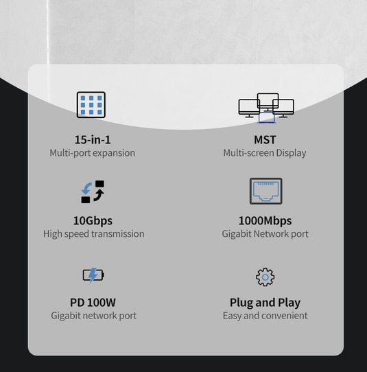 [15-in-1] Type C USB 3.0 HDMI DP Ethernet PD – Computer Port Expansion with Multiple Interfaces (COMBO Card Reader + HUB) Dock Station - Polar Tech Australia