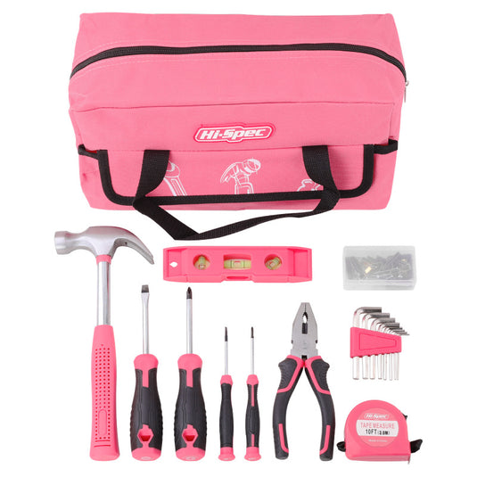 Hi-Spec 18 in 1 General Purpose Pink Tool Home Repair Car Maintenance Tool Kits Mechanic Girl Women Tool Set