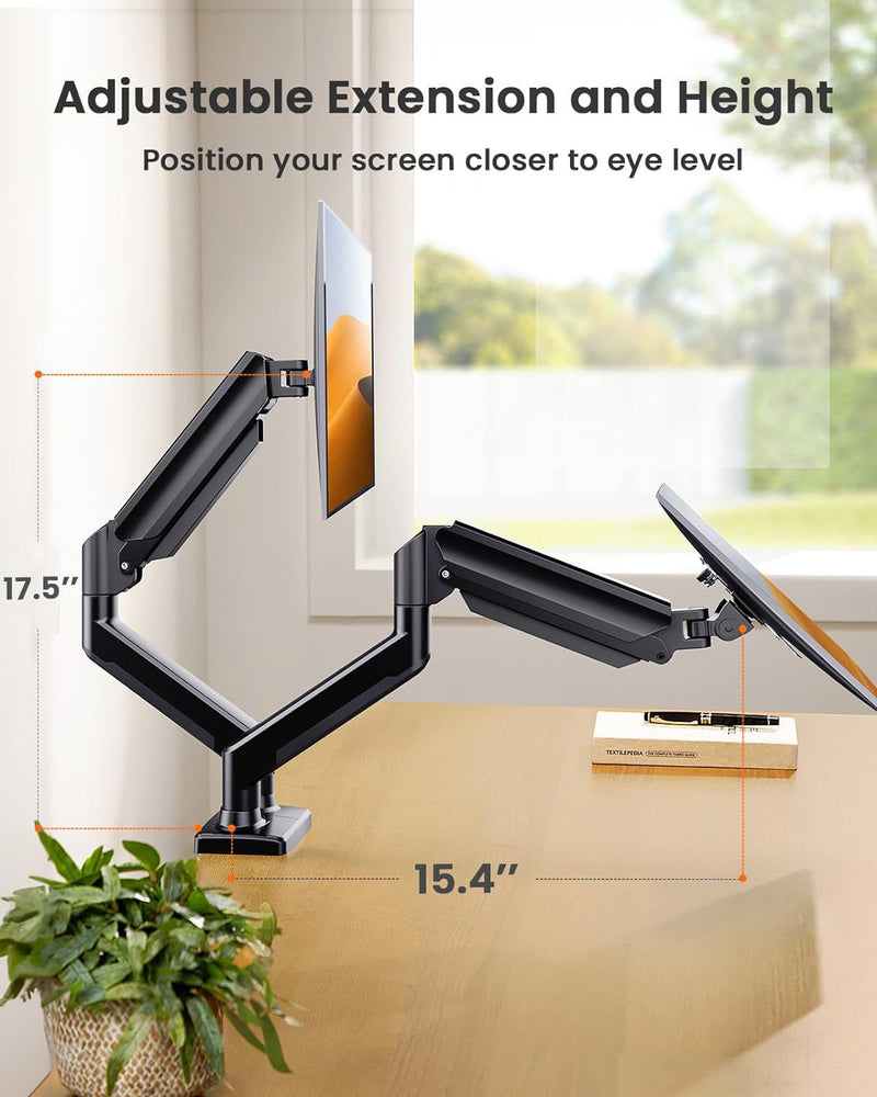 Cargue la imagen en el visor de la galería, Dual Monitor 360° rotate Stand for Desk, Adjustable Gas Spring Double Monitor Mount Holds Max Load 22 lbs and 13-32 Inch Screens, Monitor Arms for 2 Monitors with C-clamp&amp; Grommet
