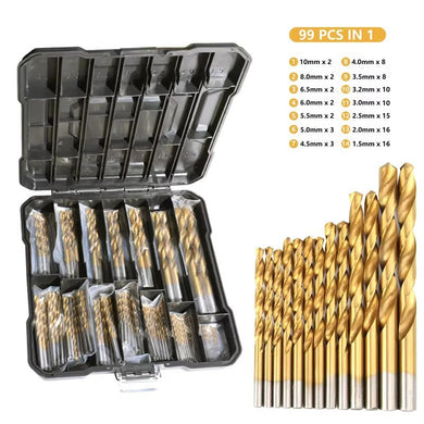 [99 in 1] High Speed Steel Titanium Twist Drill Bit Set for Steel, Wood, Plastic, Metal, Copper, Aluminum Alloy with Storage Case