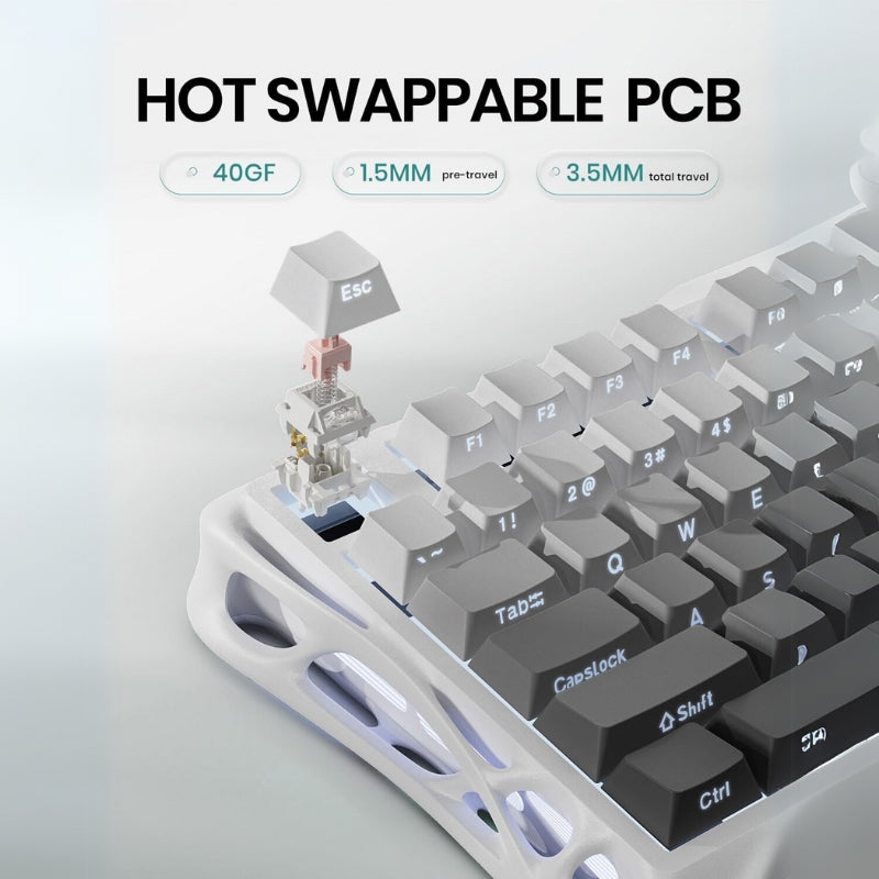 Cargue la imagen en el visor de la galería, GravaStar K1 75% Wireless Mechanical Gaming Keyboard with RGB Backlit, Aluminum Alloy Exoskeleton Design, Gasket Custom Keyboard Hot-Swap Socket
