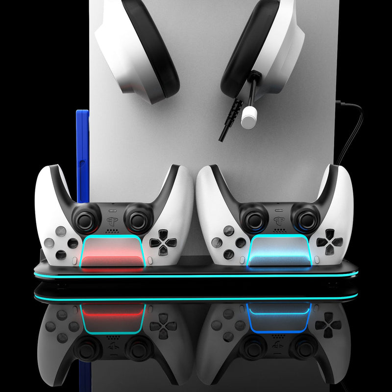 Chargez l&#39;image dans la visionneuse de la galerie, SONY PlayStation PS5 Slim &amp; PS5 Pro - All-in-one Multifunction Charging Stand with Cooling Fan &amp; RBG Light Effect &amp; Disc Storage - Polar Tech Australia
