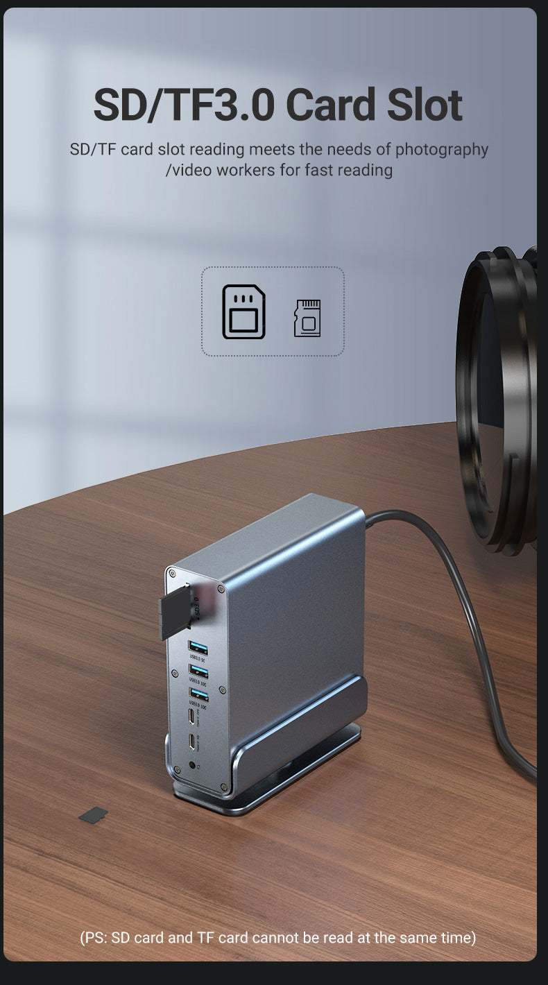 Cargue la imagen en el visor de la galería, [15-in-1] Type C USB 3.0 HDMI DP Ethernet PD – Computer Port Expansion with Multiple Interfaces (COMBO Card Reader + HUB) Dock Station - Polar Tech Australia
