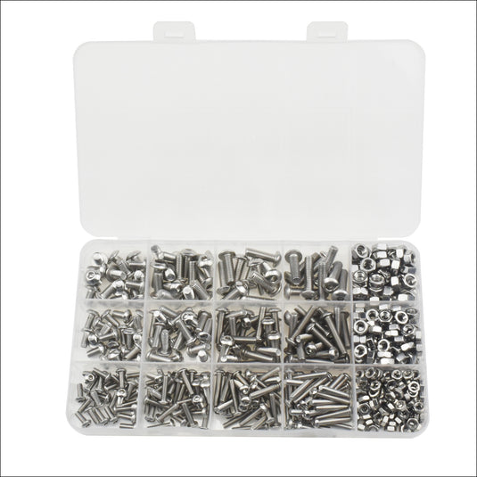 [500 Pieces] Stainless Steel M3 M4 M5 Hex Socket Screws, Bolts, Nuts & Washers Set with Storage Box