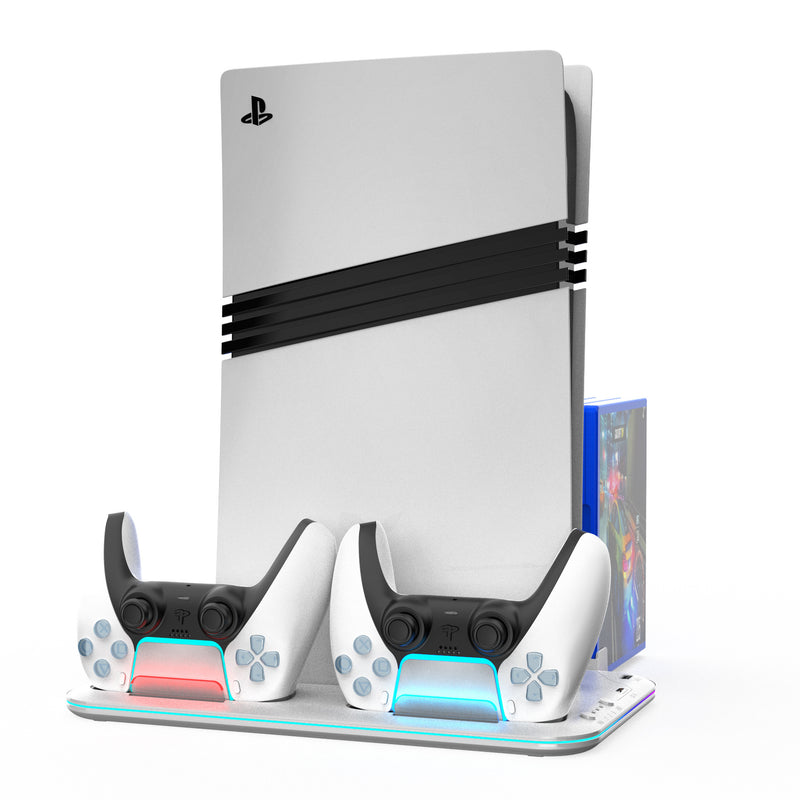 Cargue la imagen en el visor de la galería, SONY PlayStation PS5/PS5 Pro/PS5 Slim - All-in-one Multifunction Charging Stand with Cooling Fan &amp; RBG Light Effect &amp; Disc Storage
