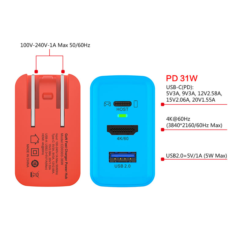 Cargue la imagen en el visor de la galería, Switch Dock GaN Fast Charging HDMI Hub Portable Dock - Polar Tech Australia
