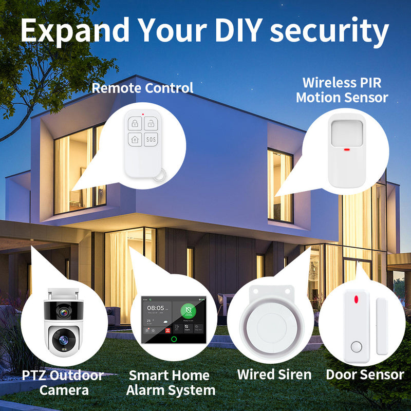 Cargue la imagen en el visor de la galería, Tuya WiFi+GSM 4G &amp; WIFI Touch Screen Wireless Home Security PIR SOS Alarm System Set
