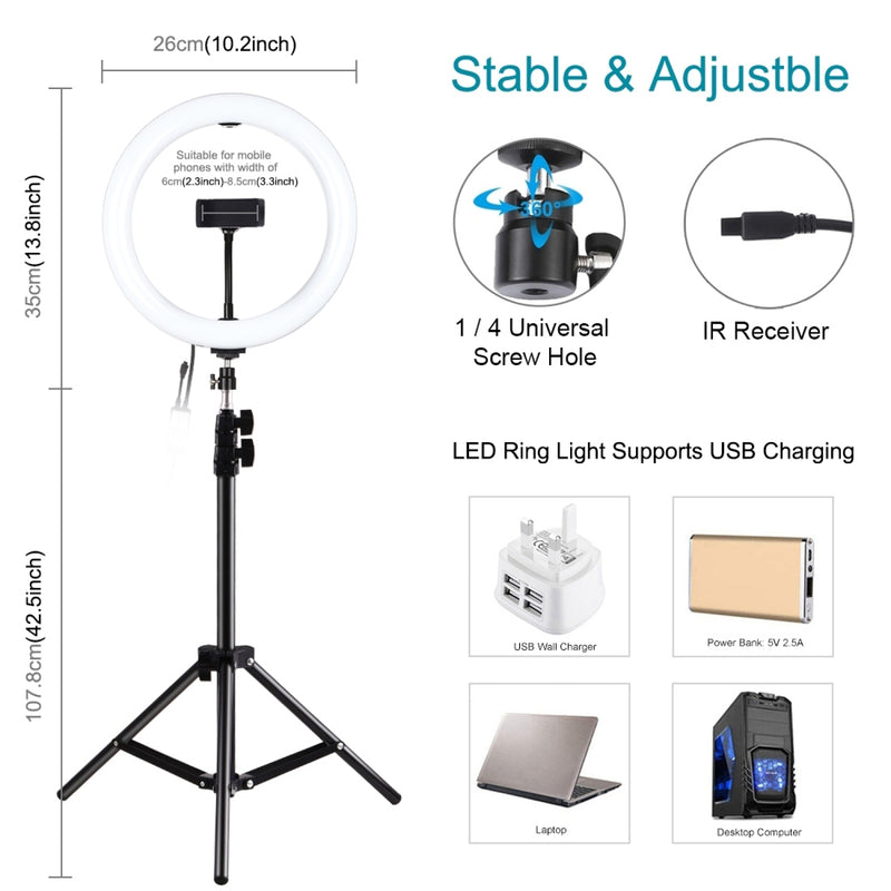 Load image into Gallery viewer, RGBW Ring Light with Remote Control + 1.1m Tripod Stand Live Streaming Kit
