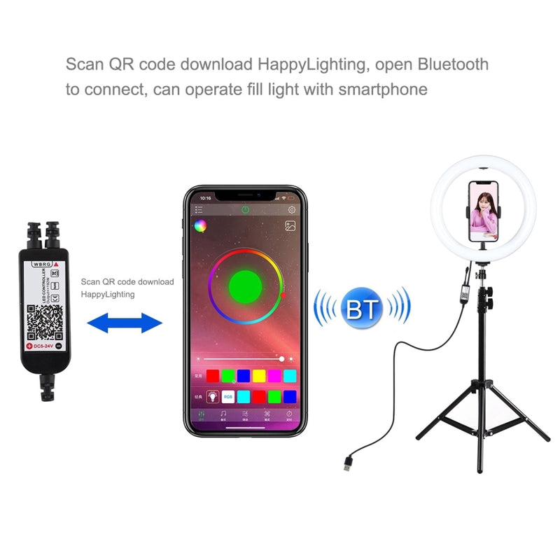 Load image into Gallery viewer, RGBW Ring Light with Remote Control + 1.1m Tripod Stand Live Streaming Kit
