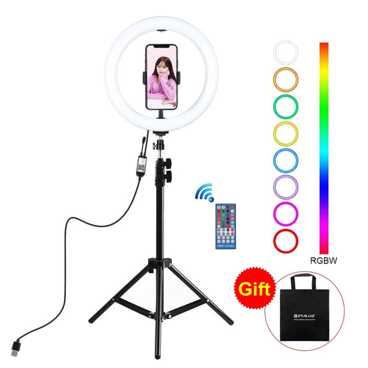 RGBW Ring Light with Remote Control + 1.1m Tripod Stand Live Streaming Kit