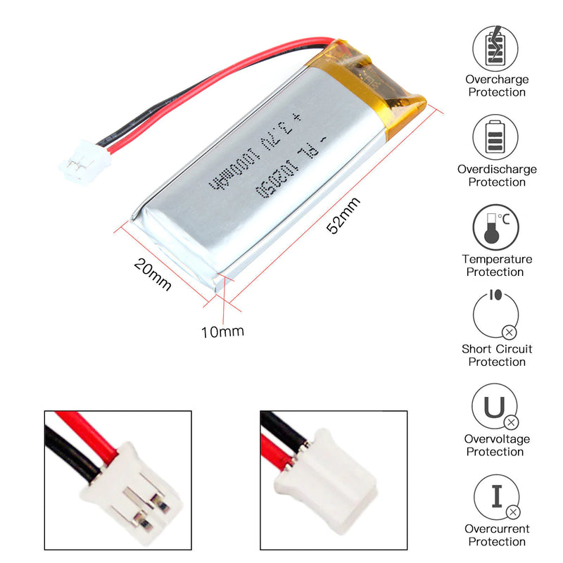 Chargez l&#39;image dans la visionneuse de la galerie, [PH2.0-JST Connector][102050] Universal 1000mAh 3.7V Rechargeable Li-Ion Lithium Polymer Battery - Polar Tech Australia
