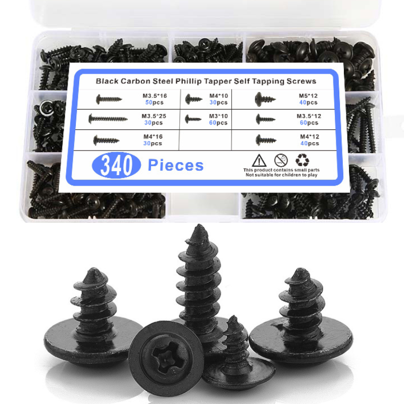 Load image into Gallery viewer, [340 Pieces] Stain Steel Black Self Tapping Screw M3.5 M4 M5 Cross Self Drilling Screws With Washer
