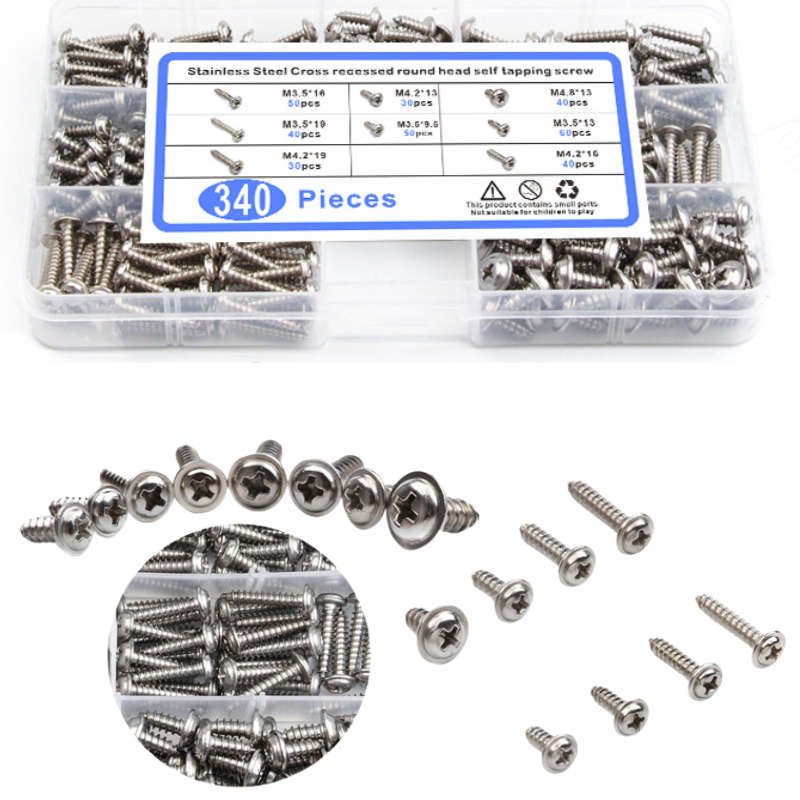 Load image into Gallery viewer, [340 Pieces] Stain Steel Self Tapping Screw M3.5 M4.2 M4.8 Cross Self Drilling Screws With Washer
