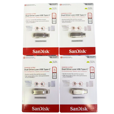SanDisk Ultra Dual Drive Luxe USB & Type-C Ports - 8GB 16GB 32GB 64GB 128GB 256GB 512GB 1TB Ultra High Speed USB 3.2 Gen Up to 400Mb/s