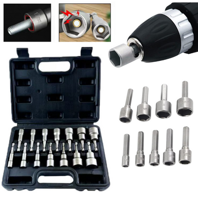[15 in 1] Magnetic Suction Metric Hex Shank Nut Setter Driver Drill Bit Socket Set (6mm - 19mm)