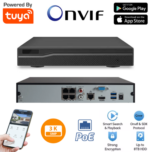 [TY-POE-4CH-5MP] TUYA 4 Channel NVR with 4 PoE Ports 1 HDD Max Support 5MP Camera