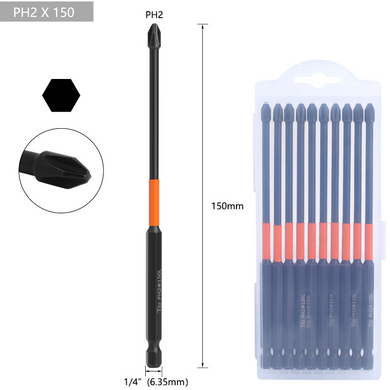 [10pcs/150mm] Magnetic Anti-Shock PH2 Phillips Impact Driver Bit Set
