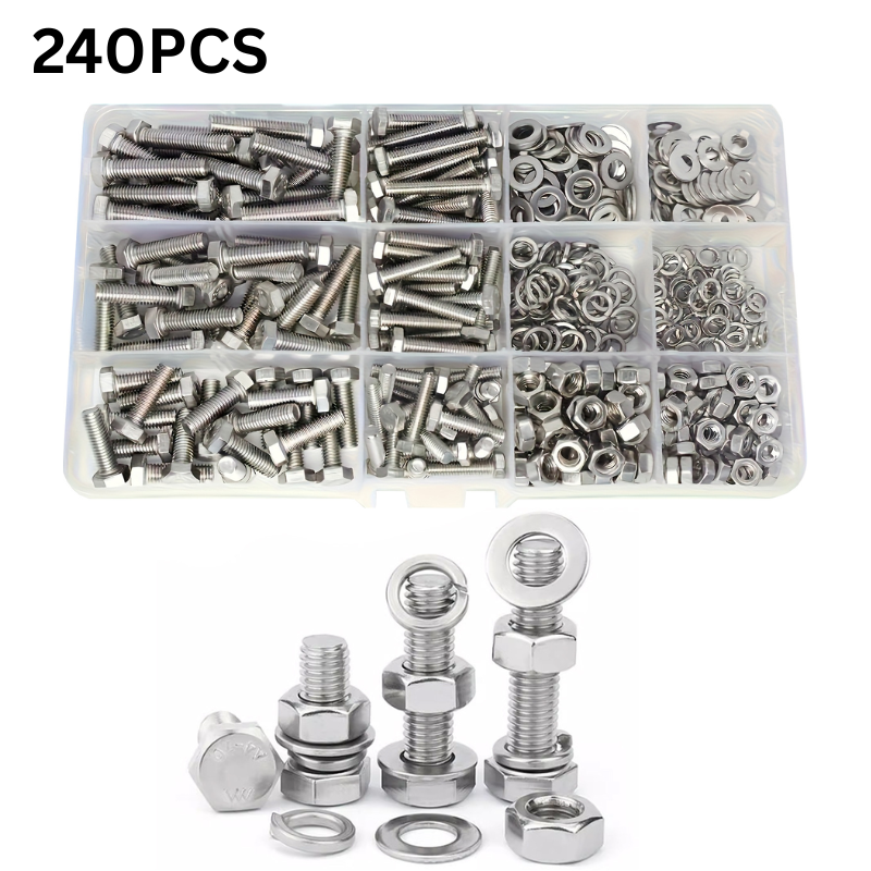 Load image into Gallery viewer, [240 Pieces] Stainless Steel M4 M5 Hex Socket Screws, Bolts, Nuts Washers &amp; Lock Washers Set with Storage Box
