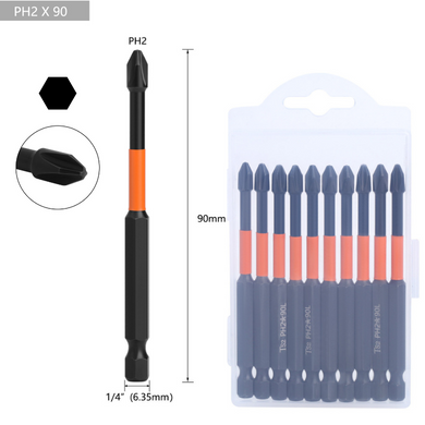 [10pcs/90mm] Magnetic Anti-Shock PH2 Phillips Impact Driver Bit Set