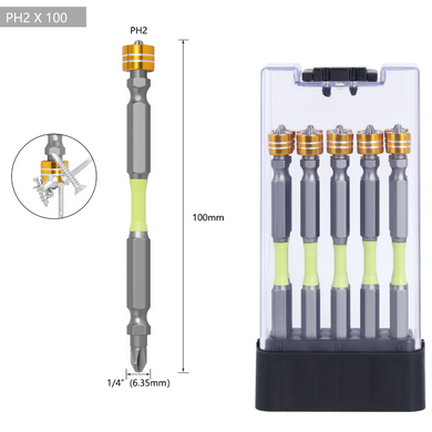 [10pcs/100mm] Dual Head Magnetic Suction Anti-Shock PH2 Phillips Impact Driver Bit Set