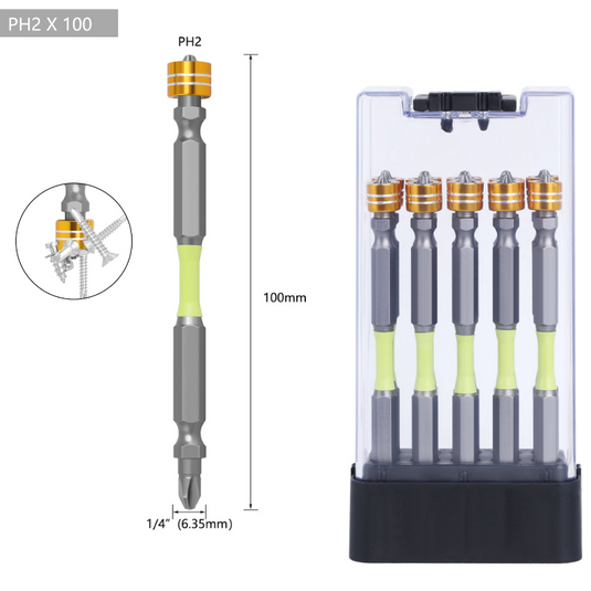 [10pcs/100mm] Dual Head Magnetic Suction Anti-Shock PH2 Phillips Impact Driver Bit Set